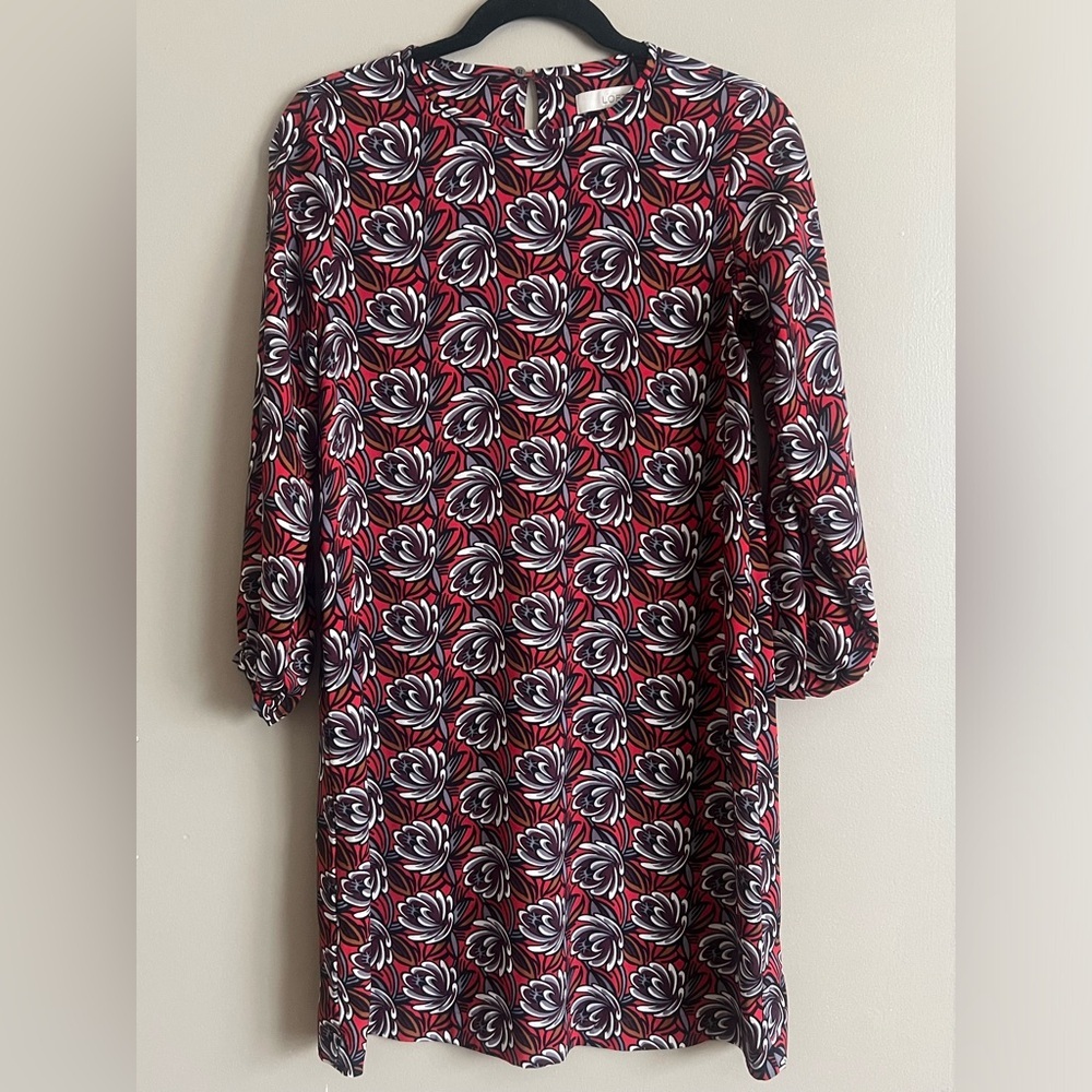 LOFT Red and Black Floral Dress